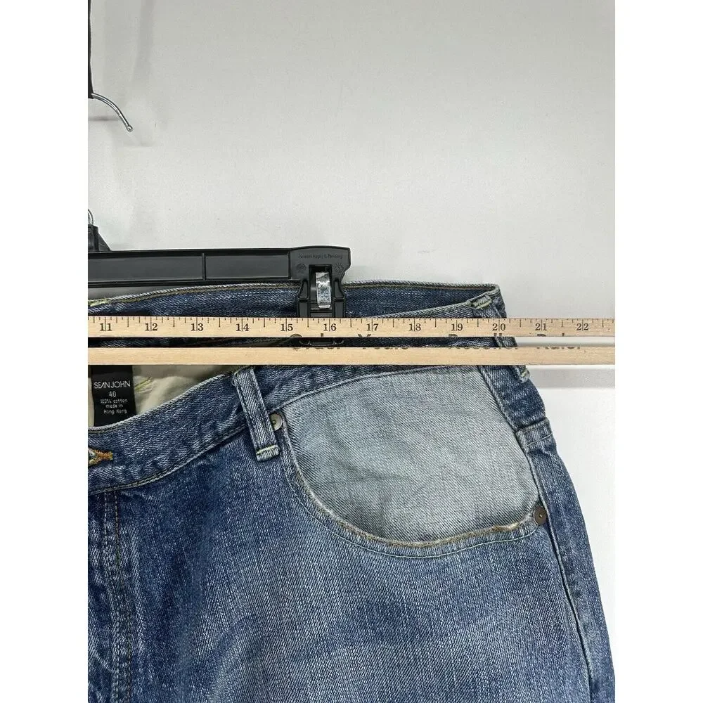 Sean John‎ Jeans Men's Sz 40 Blue White Patch Baggy Street Y2K Denim Vintage 90s